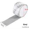 Grey self-adhesive window screen repair patch roll with a 9cm width and a 5cm length.