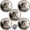 A collection of round challenge coins featuring a depiction of Jesus with a crown of thorns and the name Yahweh.