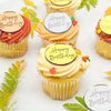 A collection of yellow and orange birthday cake toppers featuring the text Happy Birthday on mirror acrylic.