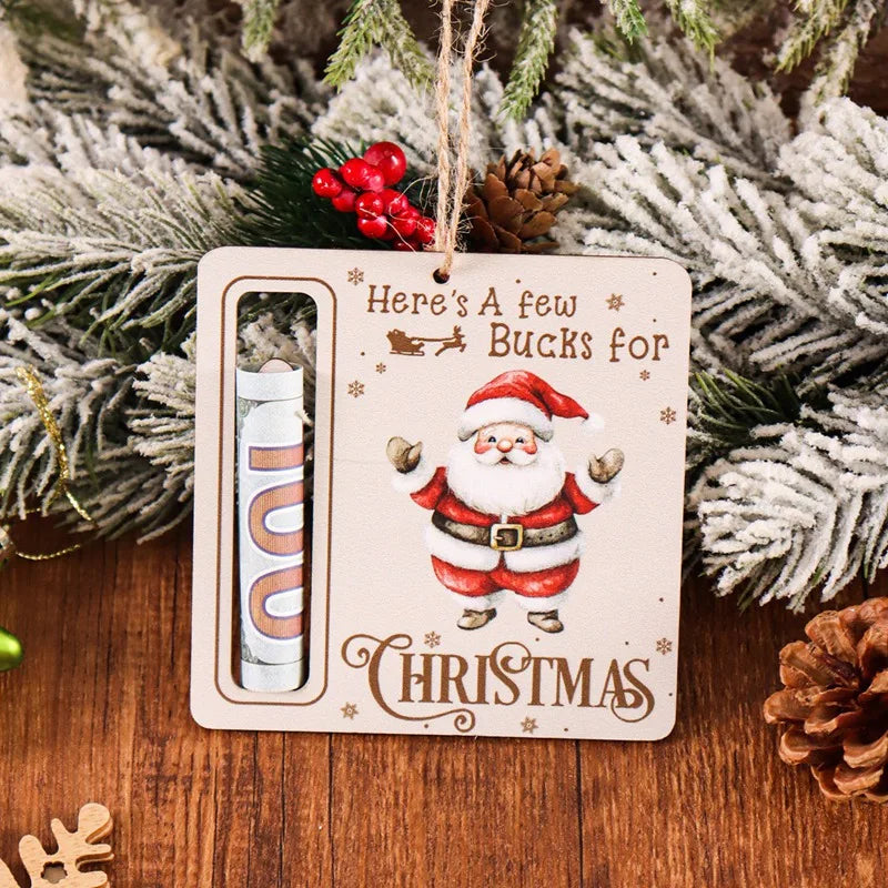 Carte monétaire en bois avec un design de Père Noël et texte pour fêtes de fin d'année