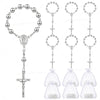 A collection of mini baptism rosary favors featuring various cross styles and designs.