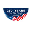 A dark blue bunting flag design featuring the text 250 Years We The People and a patriotic American flag motif.