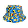 A blue bucket hat with a reversible duck print pattern.