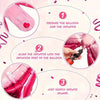 Instructions for inflating pink bow balloons, showing steps to prepare the balloon and inflate it gently inward.