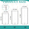 A set of three clear glass cylinders of various sizes shown with dimension labels.