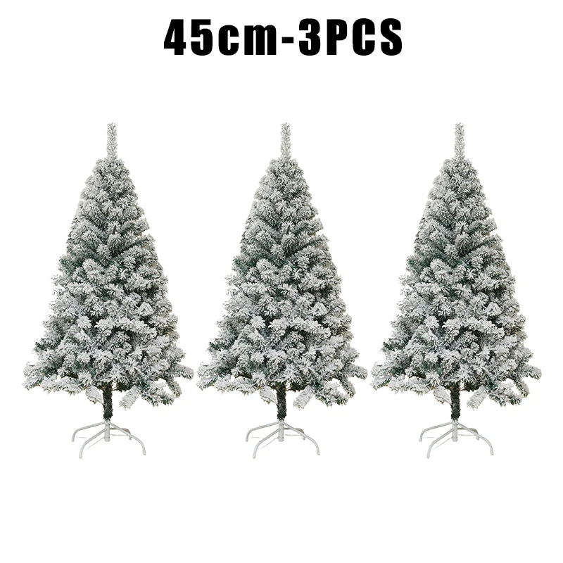 Three flocked artificial Christmas trees, 45cm each, with realistic snowy branches.