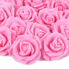 A close-up view of pink artificial foam rose decorations in various shades and sizes.