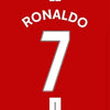Red canvas wall art featuring the number 7 and the name RONALDO in white text.