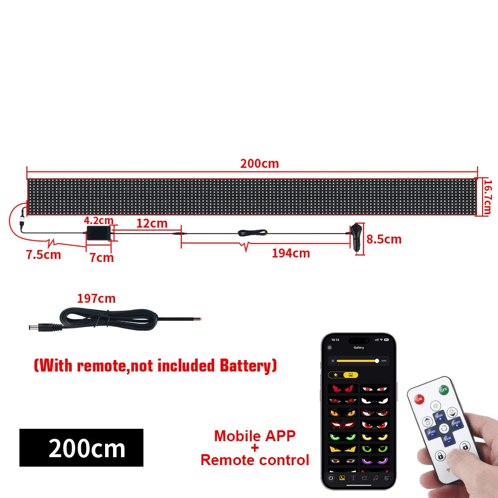 Flexible LED matrix display panel with remote control and mobile app for 200cm display