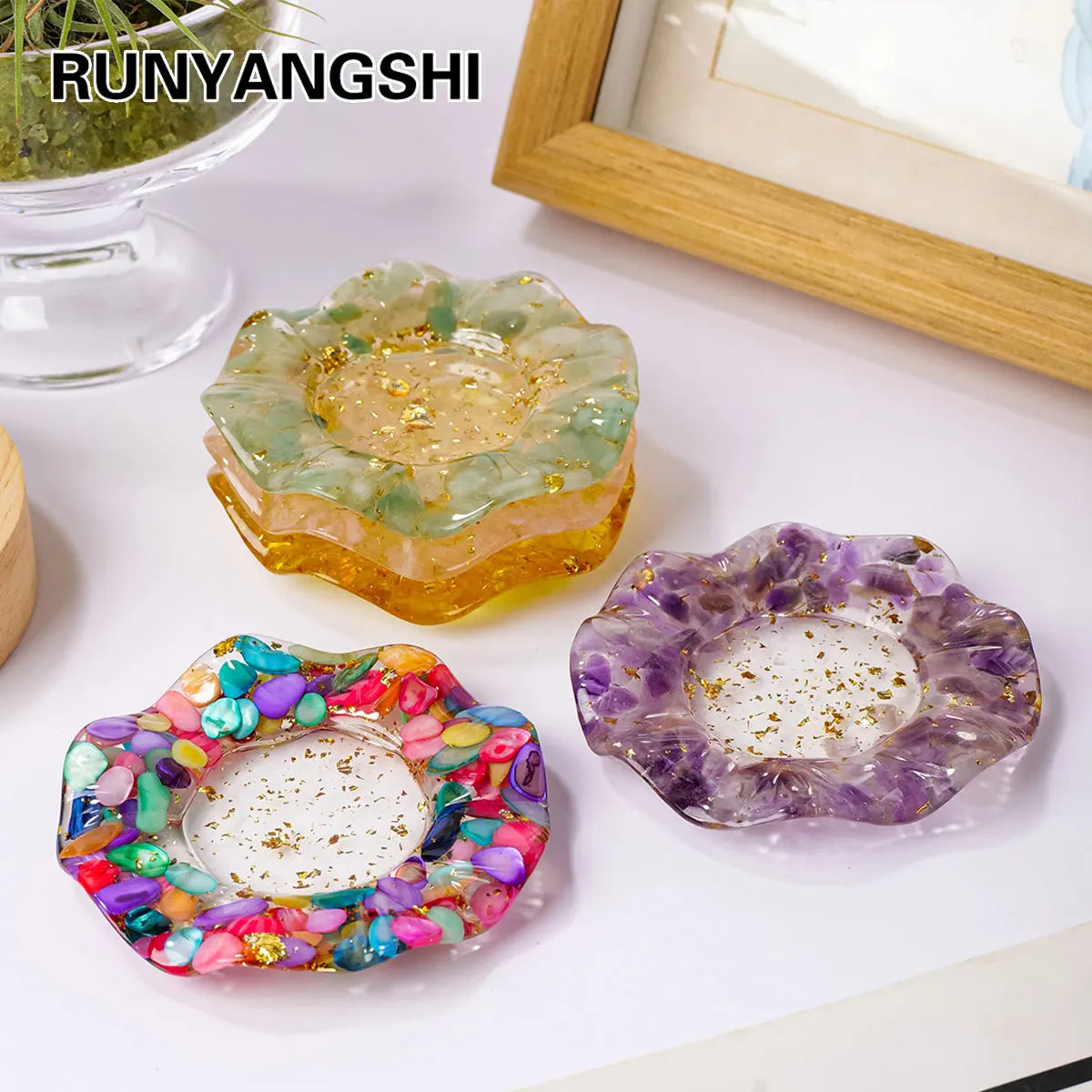 Natural Crystal Reiki Bowl with Flower Plate for Meditation and Home Decor