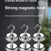 Three shiny silver magnetic hooks shown against a dark background.