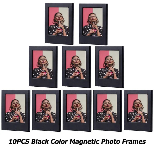 Ten black magnetic photo frames displaying women's portraits
