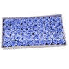 A box filled with artificial blue roses for wedding and party decor.