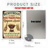 A rectangular iron metal sign with a vintage Spanish text and illustration, showing the front and back views.