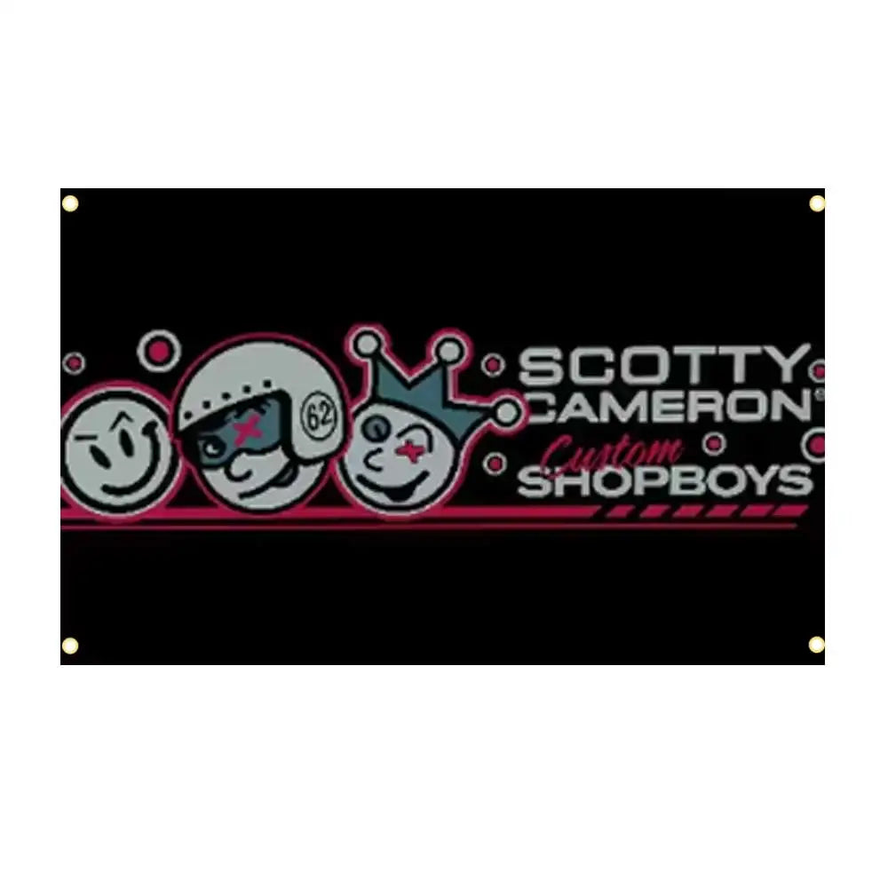 A black banner featuring cartoon faces and text for Scotty Cameron Custom Shopboys