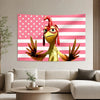 A vibrant movie-inspired tapestry featuring Stitch from Lilo & Stitch against a pink and white striped background.