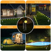 A collection of garden lights illuminating a courtyard, street lawn, camping area, and swimming pool.