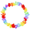 A circular lei necklace made of colorful, glow-in-the-dark LED flowers in shades of red, orange, yellow, green, and purple.