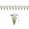 A decorative banner featuring cute jungle safari animal faces in green and gold tones.