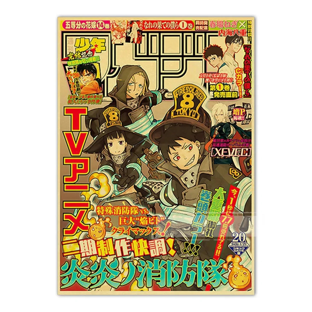 A poster featuring characters from JoJo, Jujutsu Kaisen, and Demon Slayer anime series.