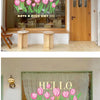 Window decal featuring pink tulips and the text HELLO HAVE A NICE DAY!!!