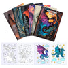 Un ensemble de livres de coloriage sur le thème des dragons et illustrations.