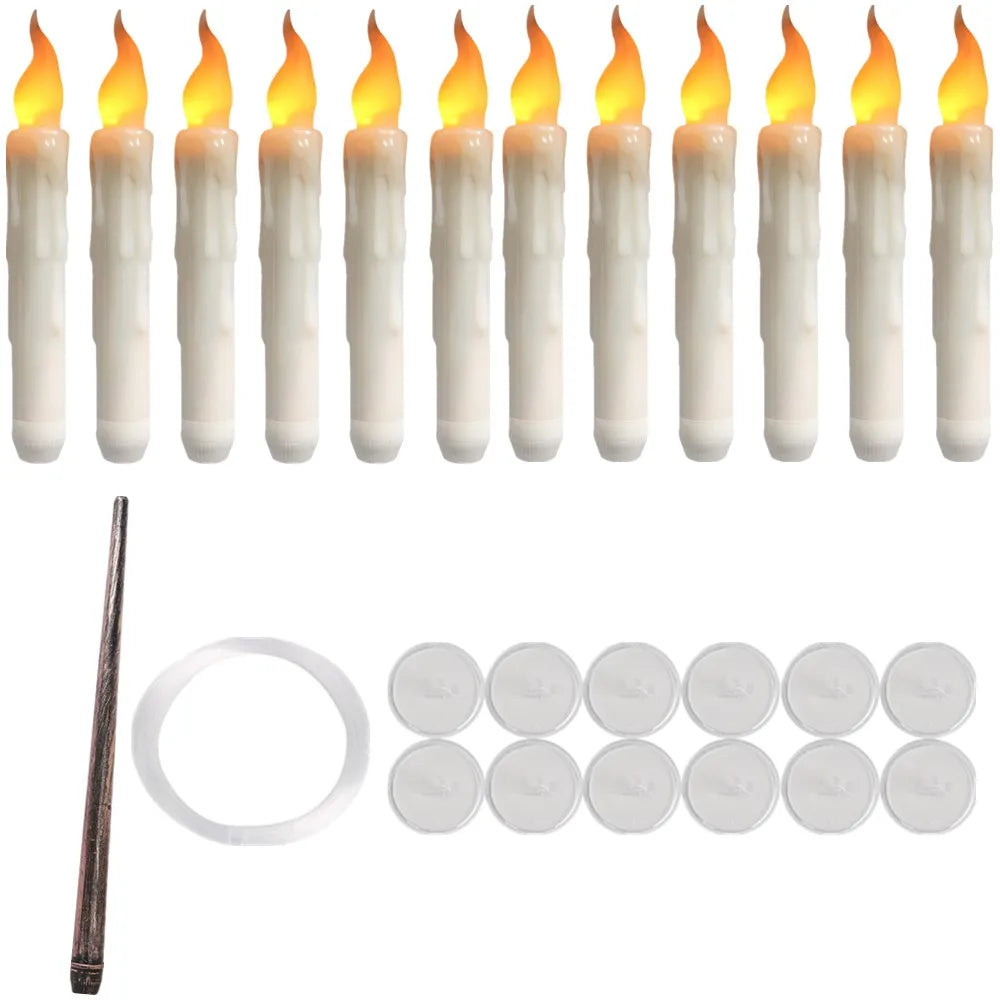 A set of Halloween LED floating candles and a magic wand remote control.