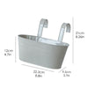 A white modern boho metal hanging planter with a rectangular basin and curved hangers.