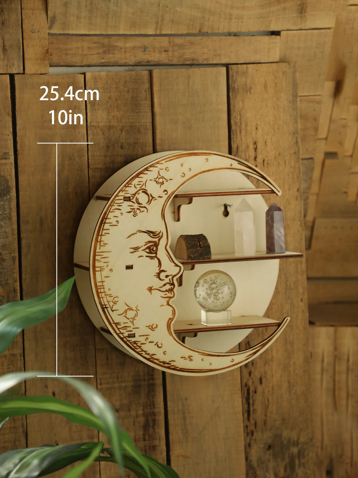3-Tier Round Wooden Wall Shelf with Crystal Display