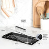 Clear acrylic rectangular marbleized dessert display with a lid and rubber grips for preventing slipping