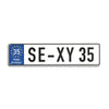 A rectangular metal sign with a blue background featuring thirty-five and the text Happy Birthday