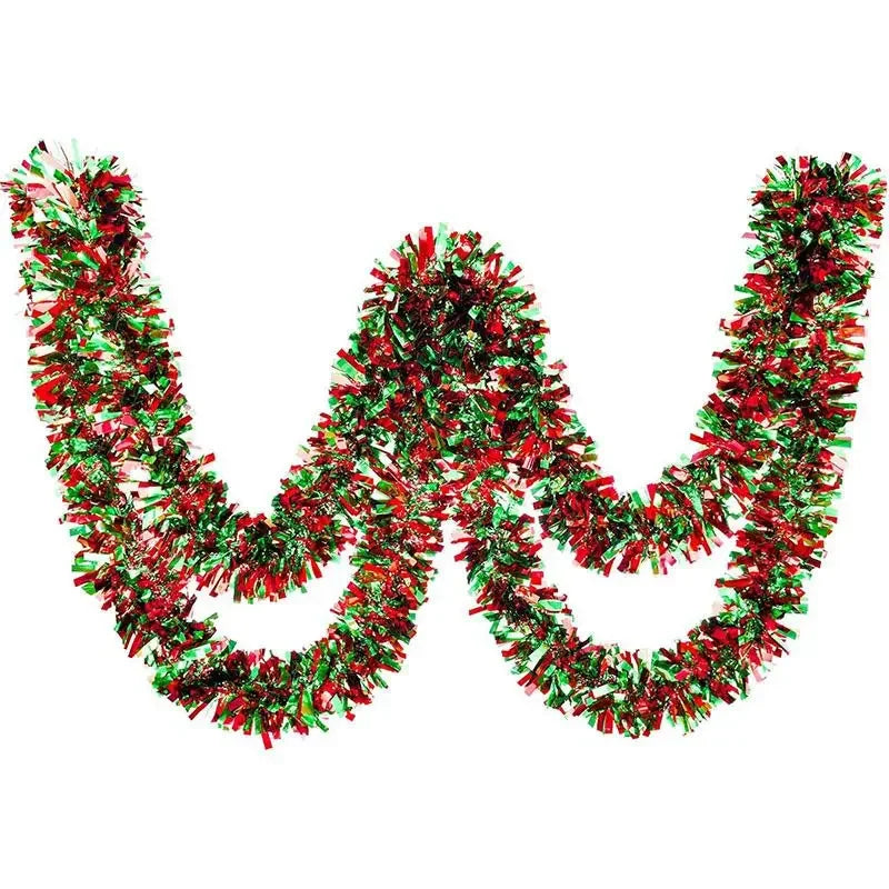 Festive Christmas tinsel garland in red and green forming the letter W for holiday decor