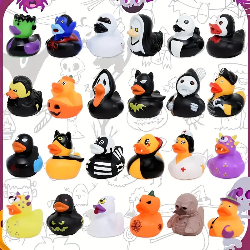 A collection of colorful rubber ducks in various designs and colors for party favors