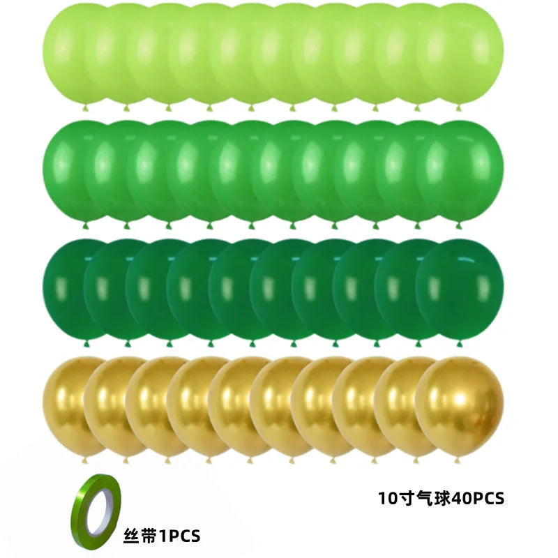 A set of 40 balloons in various shades of green and gold for birthday decor