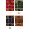A set of twelve velvet Christmas hanging ornaments in shades of burgundy, dark green, navy blue, and brown.