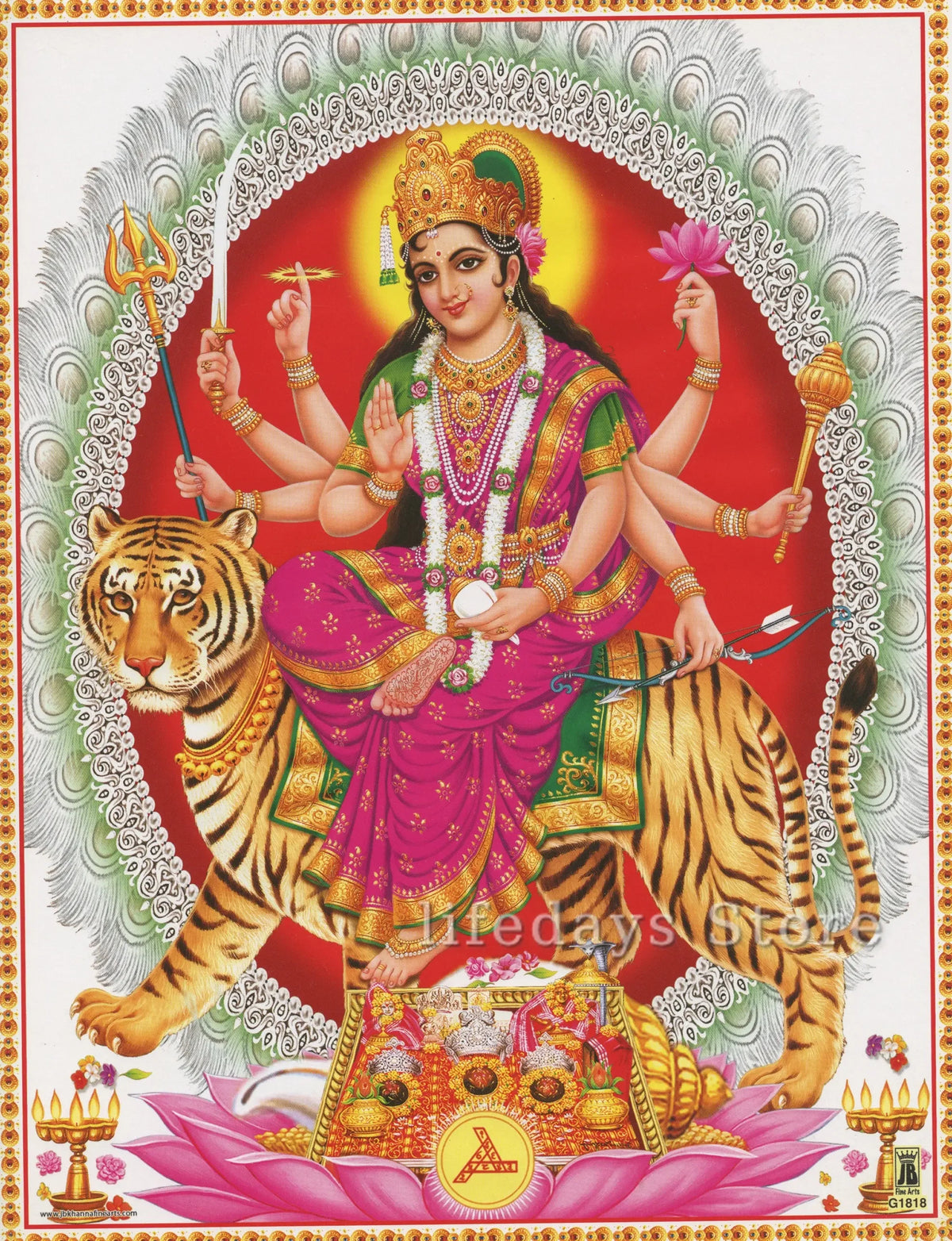 Durga Goddess Vintage Canvas Wall Art – Hindu Deity Print for Living Room & Home Decor