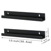 Black acrylic vinyl record display shelf with hanging hooks and measurements
