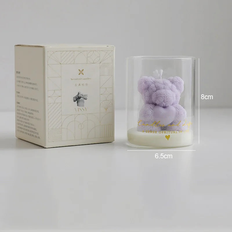 Rose Bear Scented Soy Wax Candle in Glass Cup
