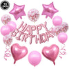 A set of pink and blue foil letter balloons for a birthday party decoration.