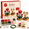 A box set of Aries DIY beaded garden kit featuring a terracotta pot with a white bear figurine and red flowers.