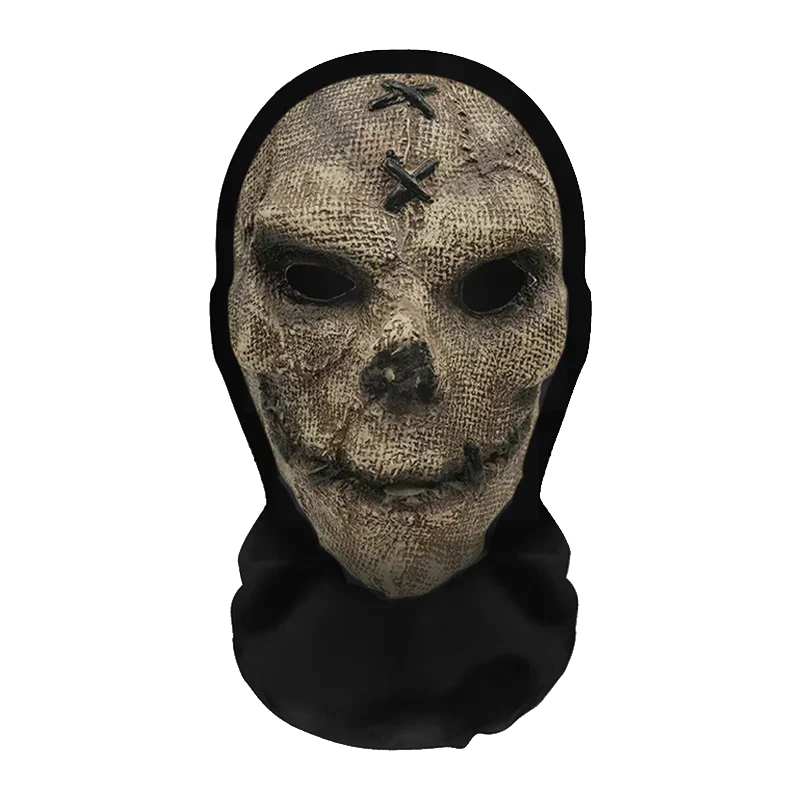 A realistic horror mesh balaclava mask with a weathered, aged appearance and small cross markings on the forehead.