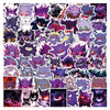 A collection of various anime and cartoon character decals stickers in purple, black, and pink hues
