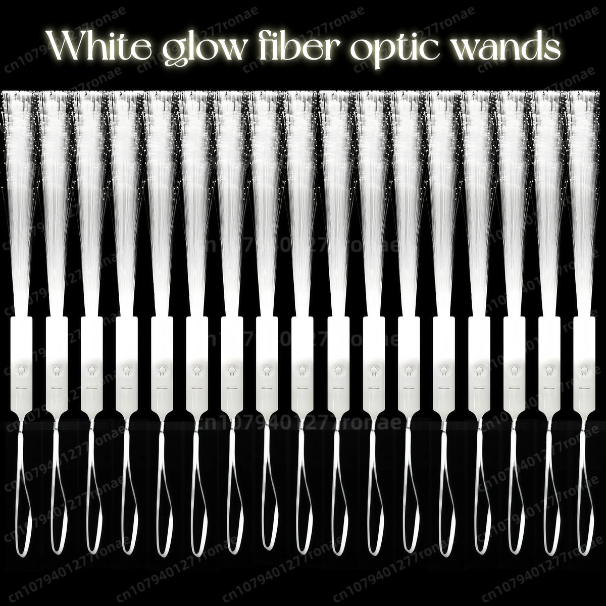 White glow fiber optic wands with three flash modes displayed in a row.