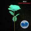 Blue self-luminous flower with green leaves on a stem