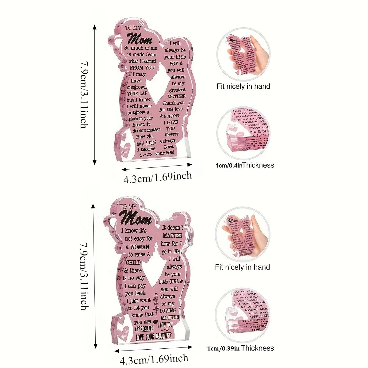Personalized acrylic plaque for Mother's Day gifts featuring a silhouette of a mother and child.