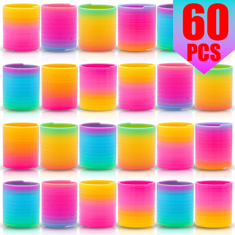 A collection of 60 colorful, striped plastic straws or party favors in rainbow colors.