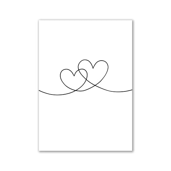 Minimalist couple line art featuring two intertwined heart shapes on a white background.