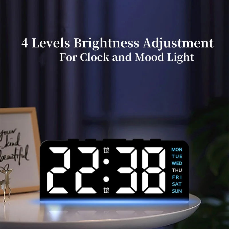 A digital clock display showing 22:38 with a blue glow, used for brightness adjustment.