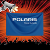 A blue banner featuring the Polaris logo and the text Think Outside, set against a background with radiating orange light.