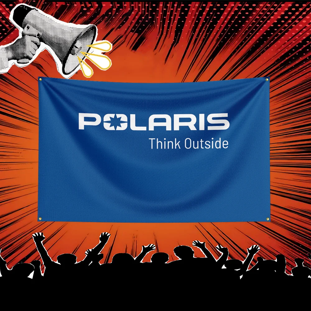 A blue banner featuring the Polaris logo and the text Think Outside, set against a background with radiating orange light.